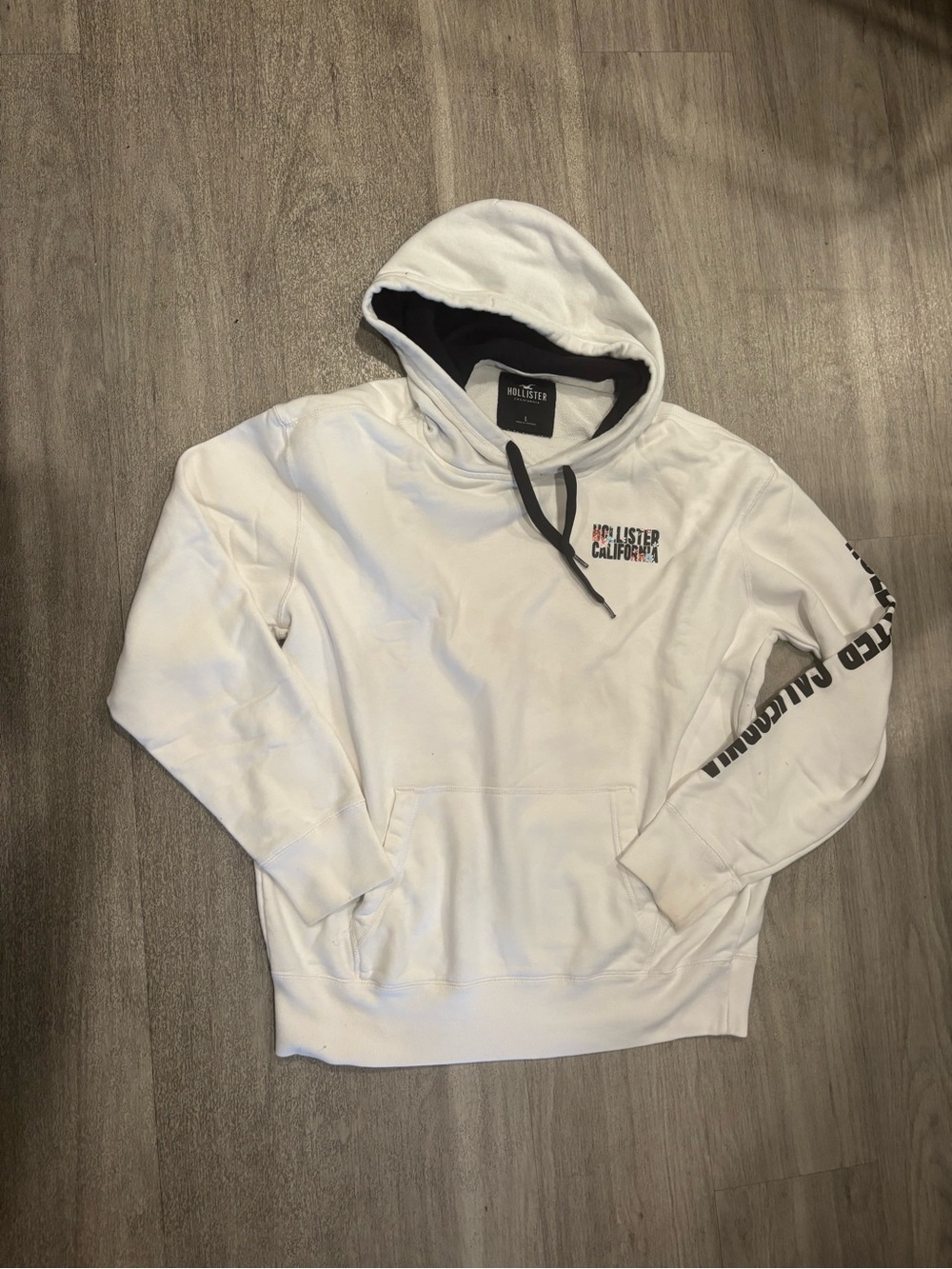 Hollister White Hooded Pullover with Black Accents